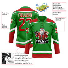 Load image into Gallery viewer, Custom Grass Green Red-White Christmas Santa Claus 3D Hockey Lace Neck Jersey