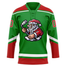 Load image into Gallery viewer, Custom Grass Green Red-White Christmas Santa Claus 3D Hockey Lace Neck Jersey