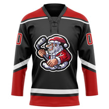 Load image into Gallery viewer, Custom Black Red-White Christmas Santa Claus 3D Hockey Lace Neck Jersey