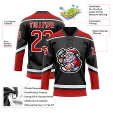Load image into Gallery viewer, Custom Black Red-White Christmas Santa Claus 3D Hockey Lace Neck Jersey