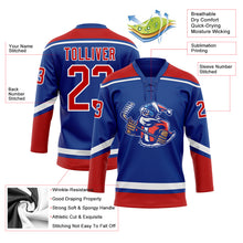 Load image into Gallery viewer, Custom Royal Red-White Christmas Santa Claus 3D Hockey Lace Neck Jersey