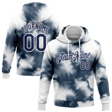 Load image into Gallery viewer, Custom Stitched Tie Dye Navy-White 3D Abstract Shibori Style Sports Pullover Sweatshirt Hoodie