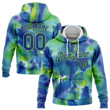 Load image into Gallery viewer, Custom Stitched Tie Dye Royal-Neon Green 3D Abstract Style Sports Pullover Sweatshirt Hoodie