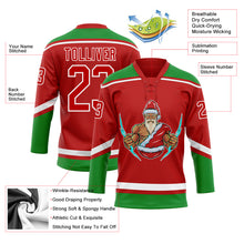 Load image into Gallery viewer, Custom Red Grass Green-White Christmas Santa Claus 3D Hockey Lace Neck Jersey