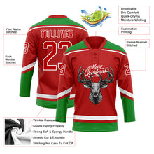 Load image into Gallery viewer, Custom Red Grass Green-White Christmas Reindeer 3D Hockey Lace Neck Jersey