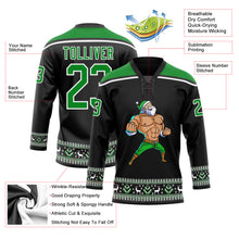 Load image into Gallery viewer, Custom Black Grass Green-White Christmas Santa Claus 3D Hockey Lace Neck Jersey