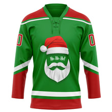 Load image into Gallery viewer, Custom Grass Green Red-White Christmas Santa Claus 3D Hockey Lace Neck Jersey