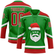 Load image into Gallery viewer, Custom Grass Green Red-White Christmas Santa Claus 3D Hockey Lace Neck Jersey