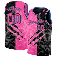 Load image into Gallery viewer, Custom Graffiti Pattern Pink Black-Light Blue 3D Scratch Authentic Basketball Jersey