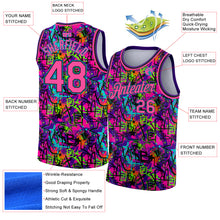 Load image into Gallery viewer, Custom Graffiti Pattern Pink Black-Lakes Blue 3D Grunge Art Authentic Basketball Jersey