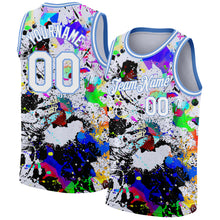 Load image into Gallery viewer, Custom Graffiti Pattern White-Light Blue 3D Grunge Art Authentic Basketball Jersey