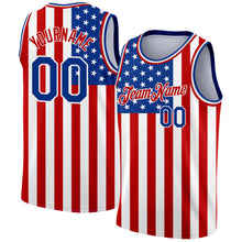 Load image into Gallery viewer, Custom White Royal-Red 3D American Flag Fashion Authentic Basketball Jersey