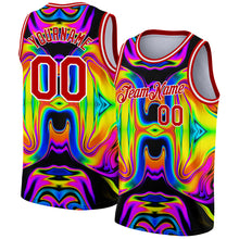 Load image into Gallery viewer, Custom Black Red-White 3D Pattern Design Abstract Iridescent Psychedelic Swirl Fluid Art Authentic Basketball Jersey