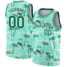 Load image into Gallery viewer, Custom Teal Kelly Green-White 3D Pattern Tropical Hawaii Palm Trees Authentic Basketball Jersey