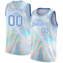Load image into Gallery viewer, Custom White Light Blue 3D Pattern Design Abstract Trendy Holographic Vaporwave Style Authentic Basketball Jersey