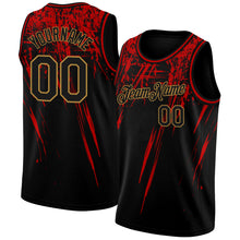 Load image into Gallery viewer, Custom Black Old Gold 3D Pattern Design Authentic Basketball Jersey