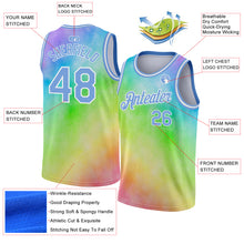 Load image into Gallery viewer, Custom Tie Dye Light Blue-White 3D Rainbow Authentic Basketball Jersey