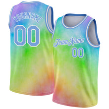Load image into Gallery viewer, Custom Tie Dye Light Blue-White 3D Rainbow Authentic Basketball Jersey