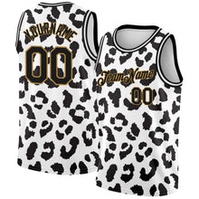 Load image into Gallery viewer, Custom White Black-Old Gold 3D Pattern Design Leopard Print Authentic Basketball Jersey