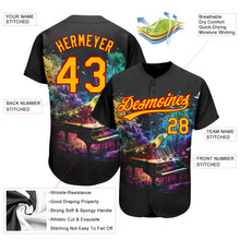 Load image into Gallery viewer, Custom Black Gold-Red 3D Pattern Design Music Festival Piano With Colorful Smoke Authentic Baseball Jersey