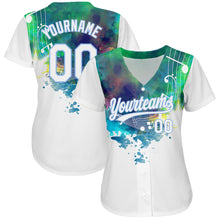 Load image into Gallery viewer, Custom White Light Blue 3D Pattern Design Music Festival Abstract Colorful Music Grunge Style Authentic Baseball Jersey
