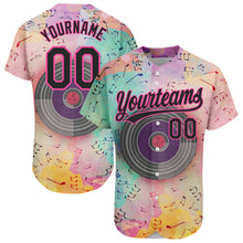 Load image into Gallery viewer, Custom Pink Black 3D Pattern Design Music Festival Watercolor Colored Musical Notes Authentic Baseball Jersey
