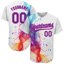Load image into Gallery viewer, Custom White Purple-Pink 3D Pattern Design Music Festival Colorful Musical Notes Authentic Baseball Jersey