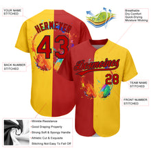 Load image into Gallery viewer, Custom Yellow Red-Black 3D Pattern Design Music Festival Watercolor Headphone With Musical Notes Authentic Baseball Jersey