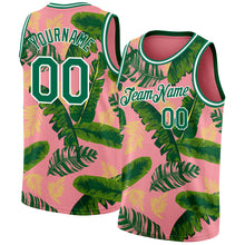 Load image into Gallery viewer, Custom Medium Pink Kelly Green-White 3D Pattern Tropical Hawaii Leaves Authentic Basketball Jersey