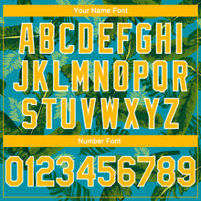 Load image into Gallery viewer, Custom Teal Gold-White 3D Pattern Tropical Hawaii Leaves Authentic Basketball Jersey