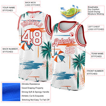 Load image into Gallery viewer, Custom White Red 3D Pattern Tropical Beach Hawaii Palm Trees Authentic Basketball Jersey