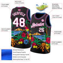 Load image into Gallery viewer, Custom Black White Pink-Light Blue 3D Pattern Tropical Beach Hawaii Palm Trees Authentic Basketball Jersey