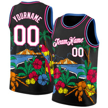 Load image into Gallery viewer, Custom Black White Pink-Light Blue 3D Pattern Tropical Beach Hawaii Palm Trees Authentic Basketball Jersey