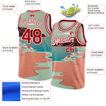 Load image into Gallery viewer, Custom Teal Red-White 3D Pattern Tropical Beach Hawaii Palm Trees Authentic Basketball Jersey