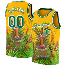 Load image into Gallery viewer, Custom Gold Kelly Green-White 3D Pattern Cartoon Tropical Hawaii Rainforest Authentic Basketball Jersey