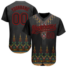 Load image into Gallery viewer, Custom Black Red 3D Pattern Design Traditional African Ethnic Style Authentic Baseball Jersey
