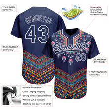 Load image into Gallery viewer, Custom Navy White 3D Pattern Design Vintage Floral African Ethnic Style Authentic Baseball Jersey