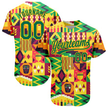 Load image into Gallery viewer, Custom Yellow Kelly Green 3D Pattern Design African Happy Kwanzaa Authentic Baseball Jersey