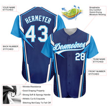 Load image into Gallery viewer, Custom Navy White-Sky Blue 3D Pattern Design Abstract Sport Authentic Baseball Jersey