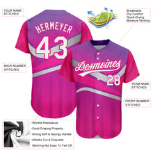 Load image into Gallery viewer, Custom Purple White-Hot Pink 3D Pattern Design Abstract Sport Authentic Baseball Jersey