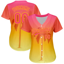 Load image into Gallery viewer, Custom Neon Pink Yellow 3D Pattern Design Hawaii Palm Trees Authentic Baseball Jersey