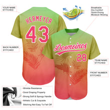 Load image into Gallery viewer, Custom Neon Green Neon Pink-White 3D Pattern Design Hawaii Palm Leaves Authentic Baseball Jersey