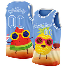 Load image into Gallery viewer, Custom Light Blue White 3D Pattern Summer Beach Holiday Authentic Basketball Jersey