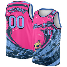 Load image into Gallery viewer, Custom Pink Light Blue-Black 3D Pattern Summer Beach Surfing Authentic Basketball Jersey