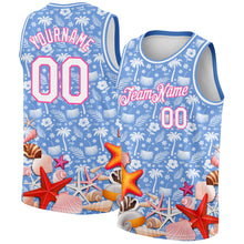 Load image into Gallery viewer, Custom Light Blue White-Pink 3D Pattern Hawaii Palm Trees And Starfishes Authentic Basketball Jersey