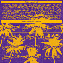 Load image into Gallery viewer, Custom Purple Gold 3D Pattern Hawaii Palm Trees Authentic Basketball Jersey