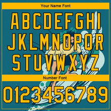 Load image into Gallery viewer, Custom Teal Gold-Black 3D Pattern Beach Surfing Authentic Basketball Jersey