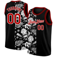 Load image into Gallery viewer, Custom Black Red-White 3D Pattern Hawaii Palm Leaves Authentic Basketball Jersey