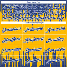 Load image into Gallery viewer, Custom Gold White-Royal Abstract Vertical Lines Authentic City Edition Basketball Jersey