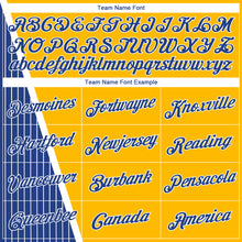 Load image into Gallery viewer, Custom Gold Royal-White Triangle Pinstripes Authentic City Edition Basketball Jersey